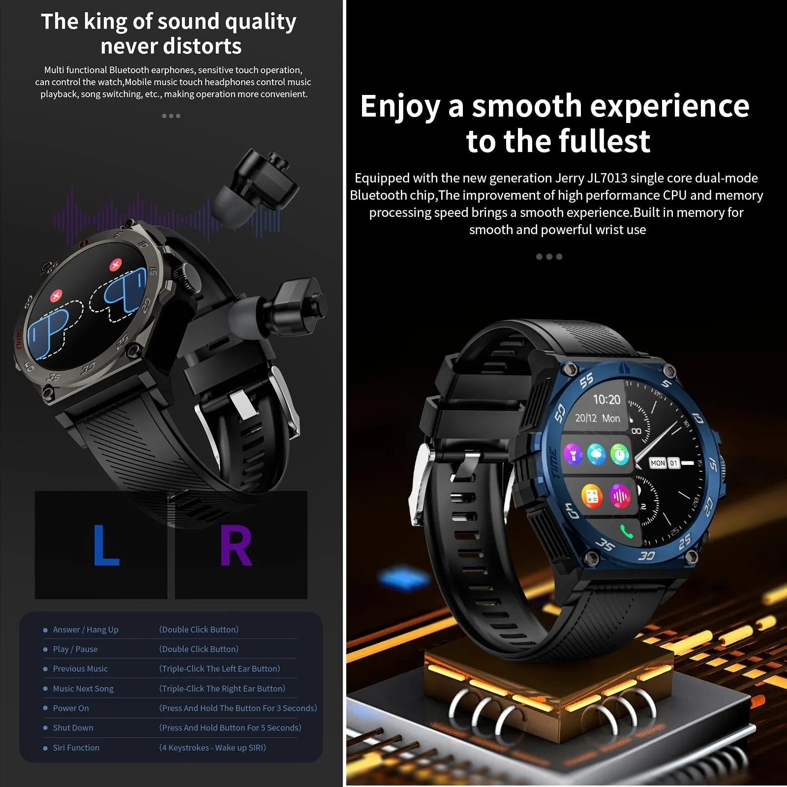 1.53 Inch Ip67 Bt5.0 Sport Smart Watch With Earbuds Support Bluetooth Call / Sleep / Blood Oxygen / Heart Rate / Blood Pressure Health Monitor