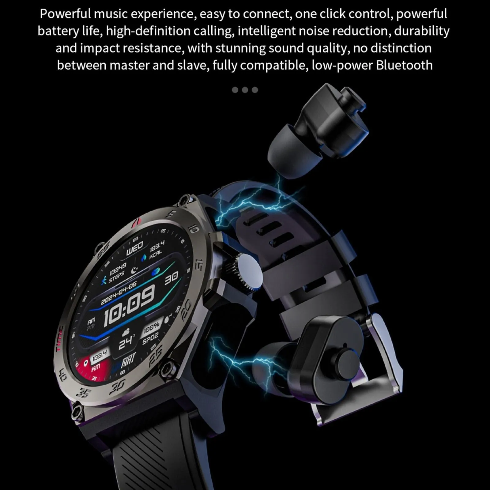 1.53 Inch Ip67 Bt5.0 Sport Smart Watch With Earbuds Support Bluetooth Call / Sleep / Blood Oxygen / Heart Rate / Blood Pressure Health Monitor