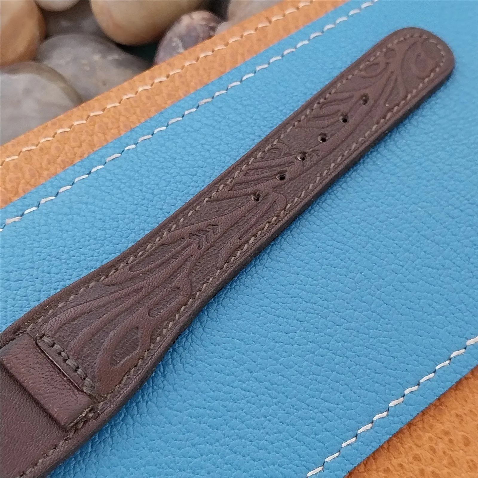 17mm Vintage Embossed Western Leather Classic Cuff 1970s Unused Watch Band