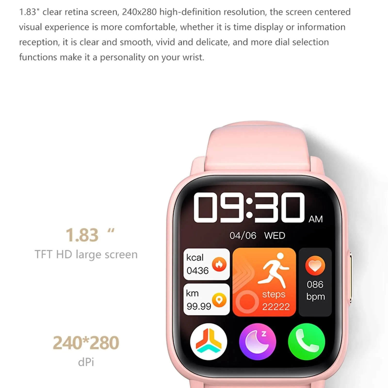 1.83 Inch Bt5.2 Smart Sport Watch Support Bluetooth Call / Sleep / Blood Sugar / Blood Oxygen / Temperature / Heart Rate / Blood Pressure Health Monitor
