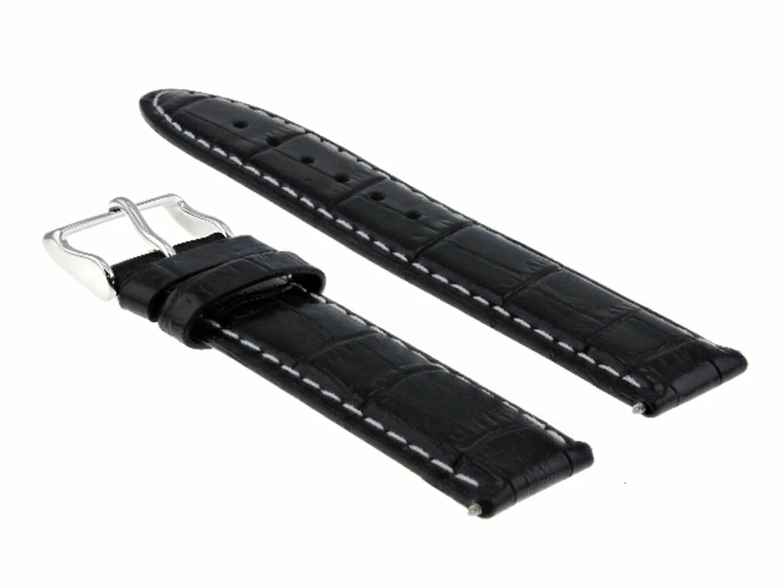18MM LEATHER WATCH STRAP BAND FOR 35MM LONGINES CONQUEST WATCH WHITE STIT BLACK