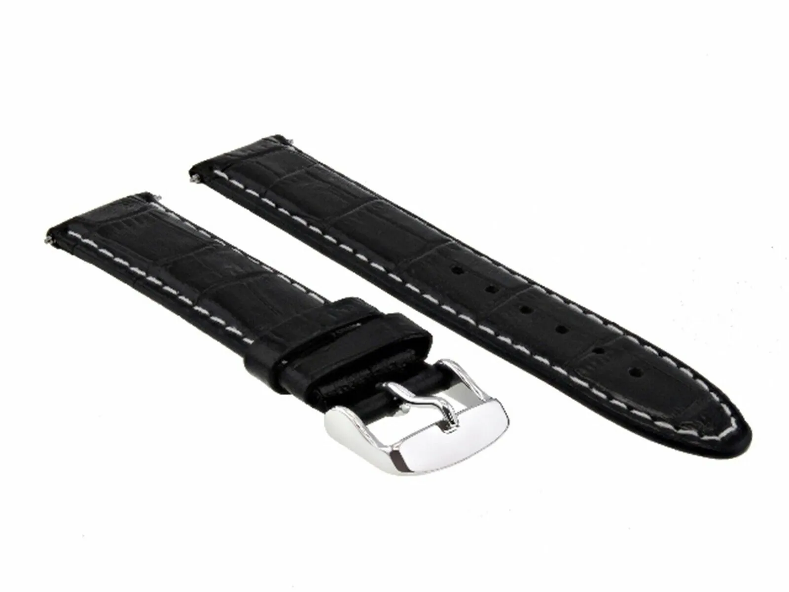 18MM LEATHER WATCH STRAP BAND FOR 35MM LONGINES CONQUEST WATCH WHITE STIT BLACK