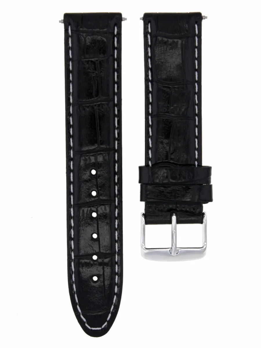 18MM LEATHER WATCH STRAP BAND FOR 35MM LONGINES CONQUEST WATCH WHITE STIT BLACK
