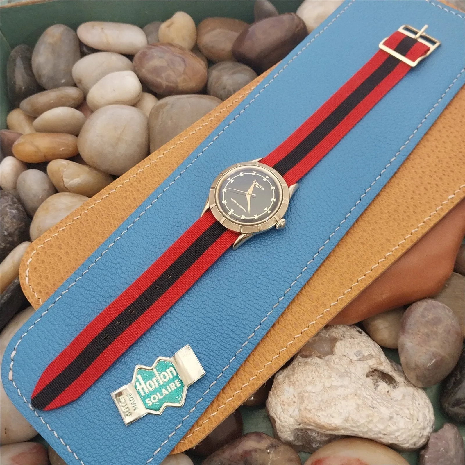 18mm Perlon Reversible Striped 1-piece Classic Unused 1960s Vintage Watch Band
