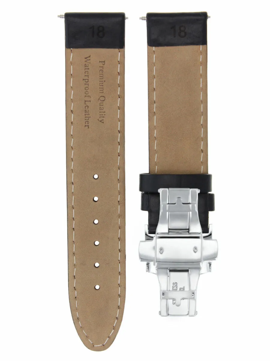 18MM SMOOTH LEATHER WATCH BAND STRAP FOR INVICTA 19814 19815 19822 19824 BLACK W