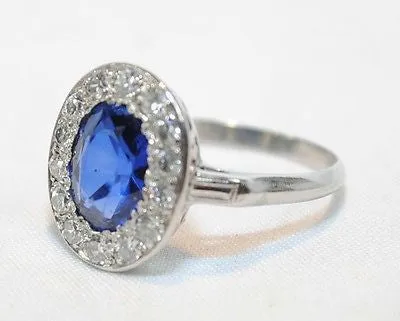 1900s Antique 3 Carat Sapphire and 1 Carat Diamond Ring in Platinum -  $40K VALUE
