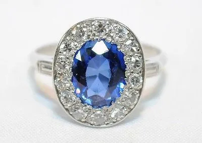 1900s Antique 3 Carat Sapphire and 1 Carat Diamond Ring in Platinum -  $40K VALUE