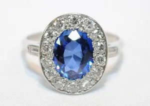 1900s Antique 3 Carat Sapphire and 1 Carat Diamond Ring in Platinum -  $40K VALUE