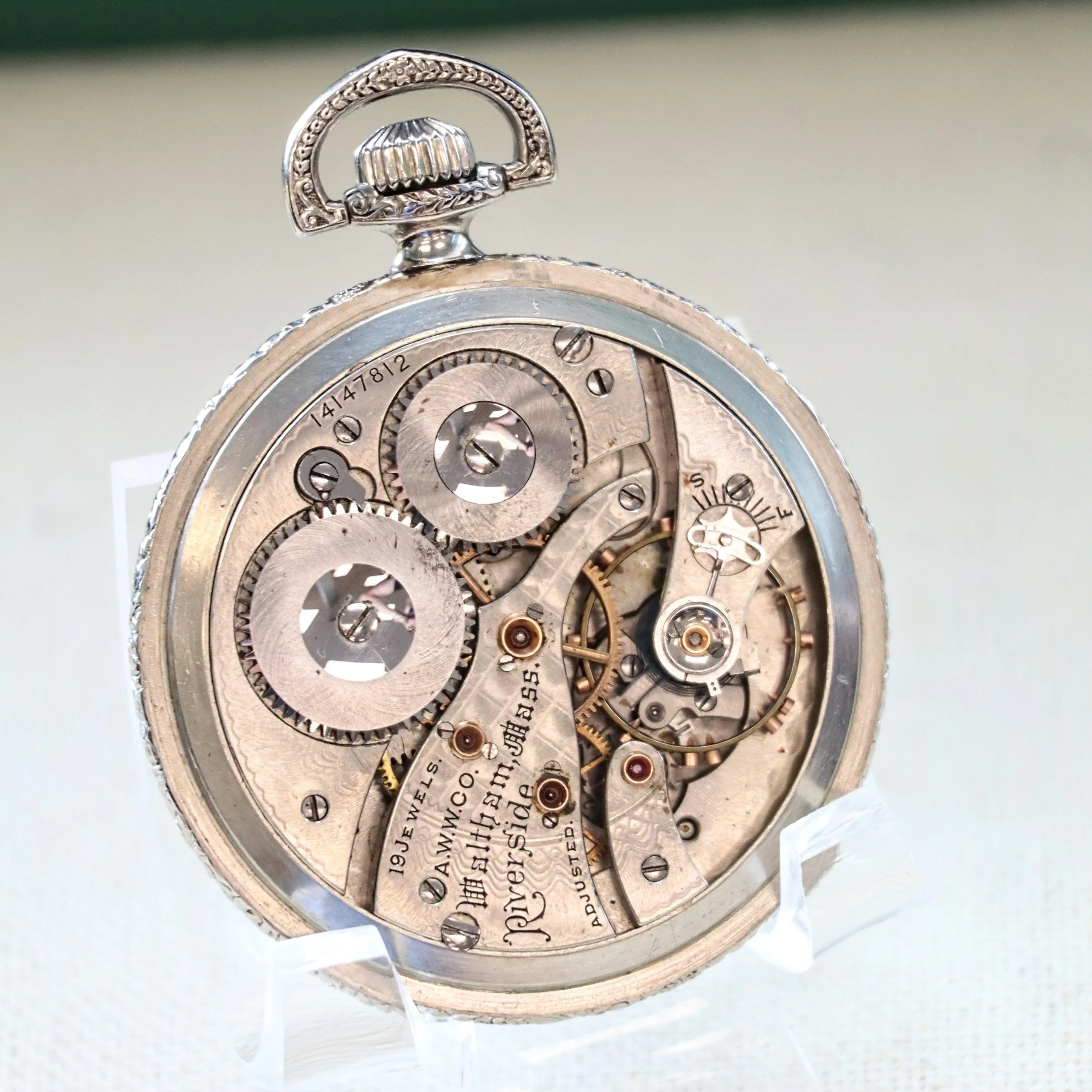 1904 WALTHAM Dress Pocket Watch Openface 12s Grade Riverside 19 Jewels Fancy Engraved Case