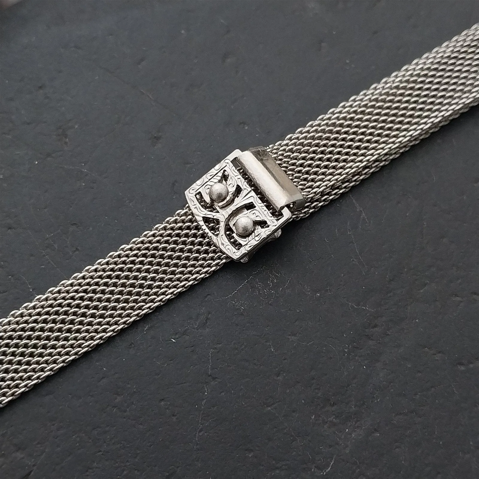 1920s White Gold-Filled Mesh Ladies Hook-End Unused Antique Watch Band