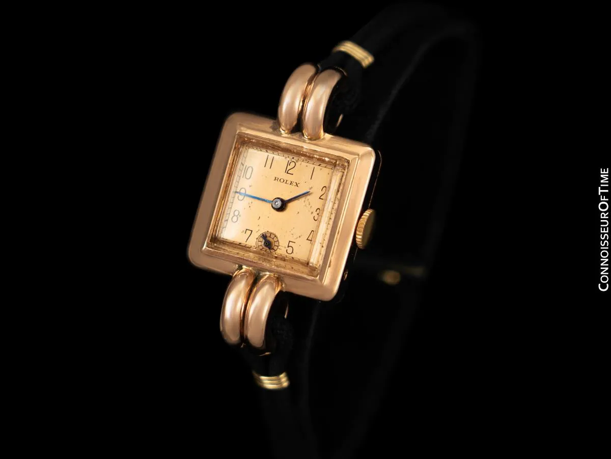 1938 Rolex Vintage Art Deco Ladies Dress Watch with Box - 14K Rose Gold
