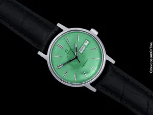 1976 Omega Geneve Vintage Automatic Day Date Mens Green Dial Watch - Stainless Steel