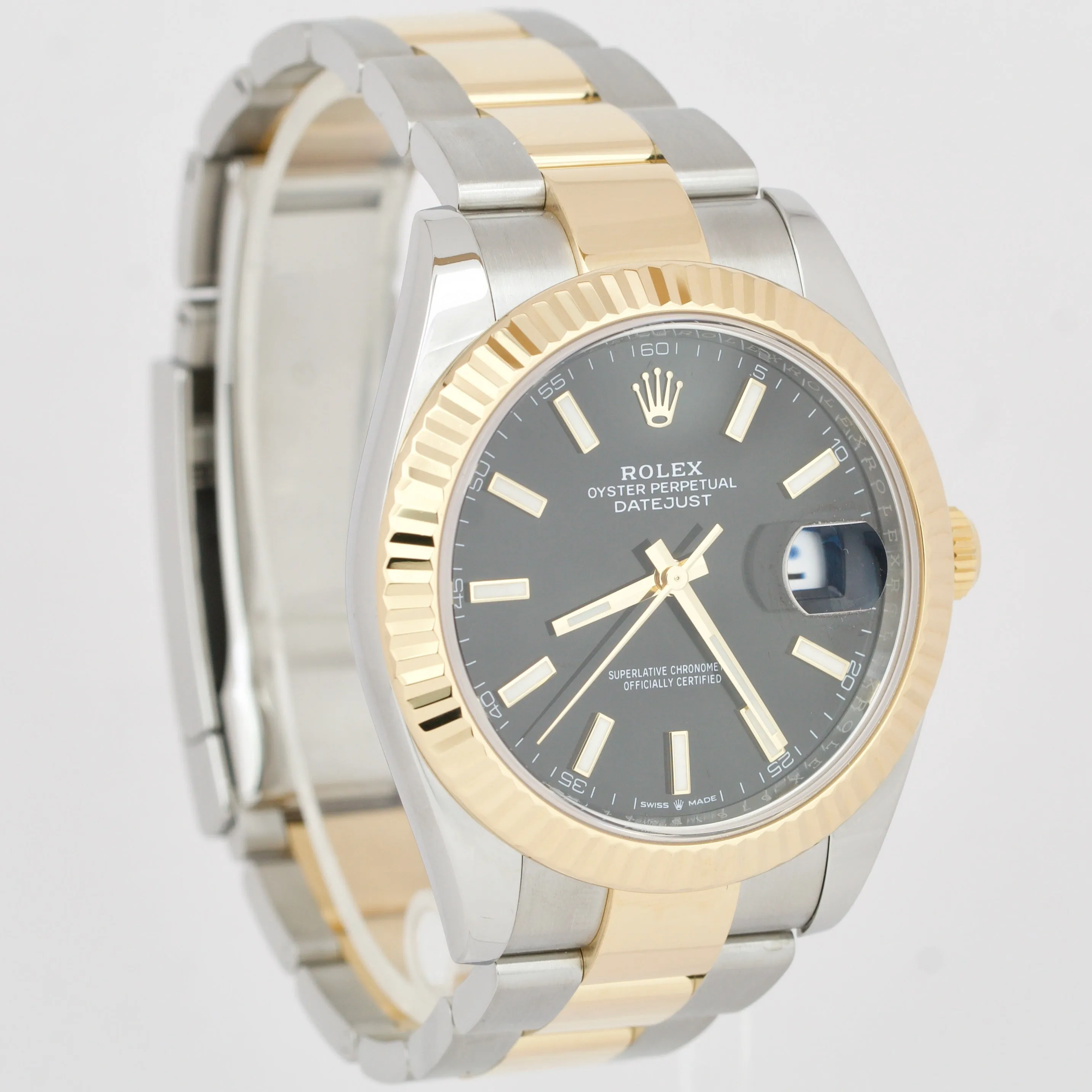 2021 Rolex Datejust 41mm Black Two-Tone 18K Yellow Gold Oyster Watch 126333 B P