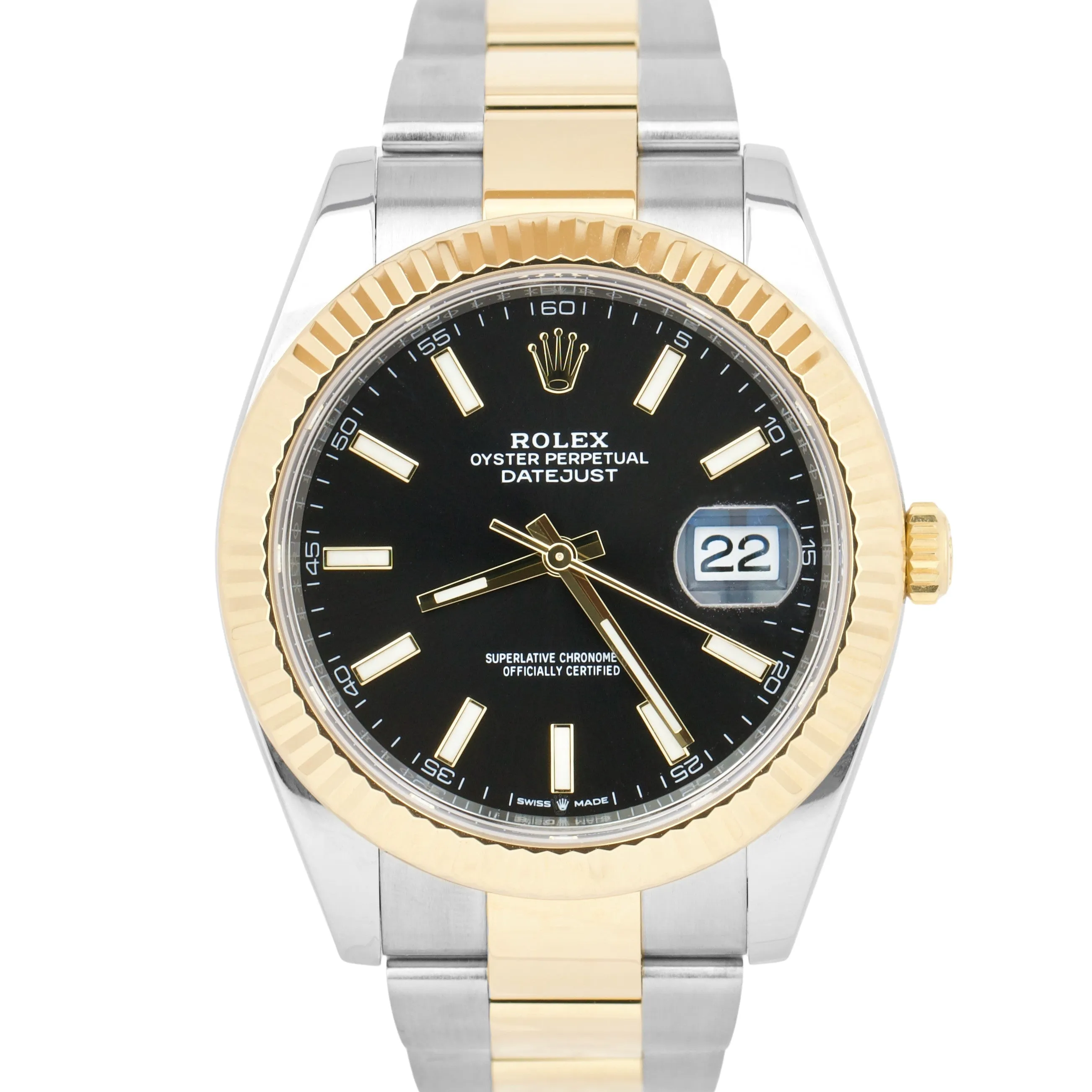 2021 Rolex Datejust 41mm Black Two-Tone 18K Yellow Gold Oyster Watch 126333 B P