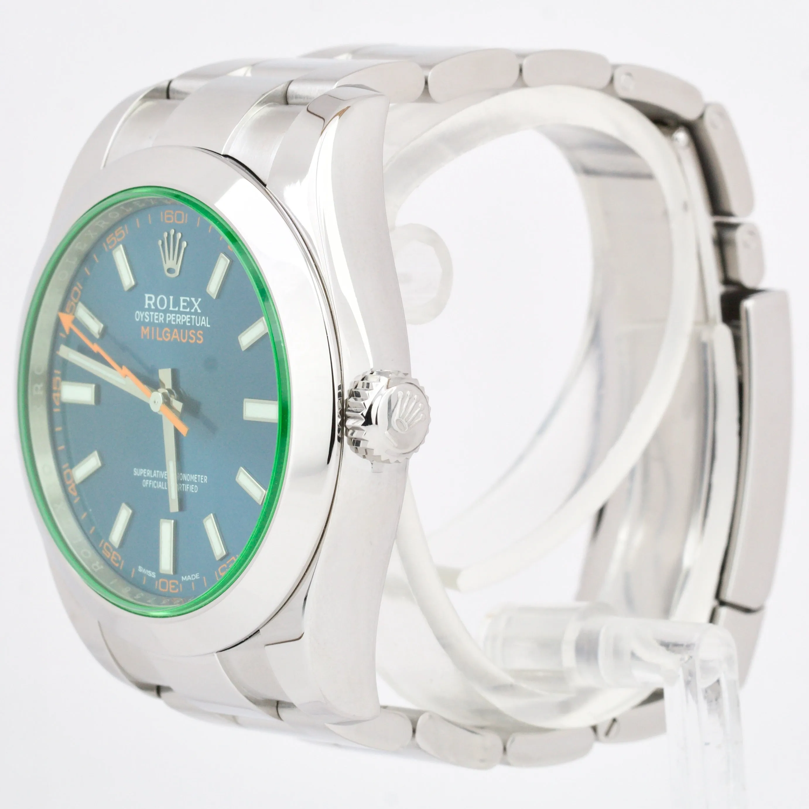 2022 Rolex Milgauss Z-Blue Green Crystal 40mm 116400 GV Steel Oyster Watch