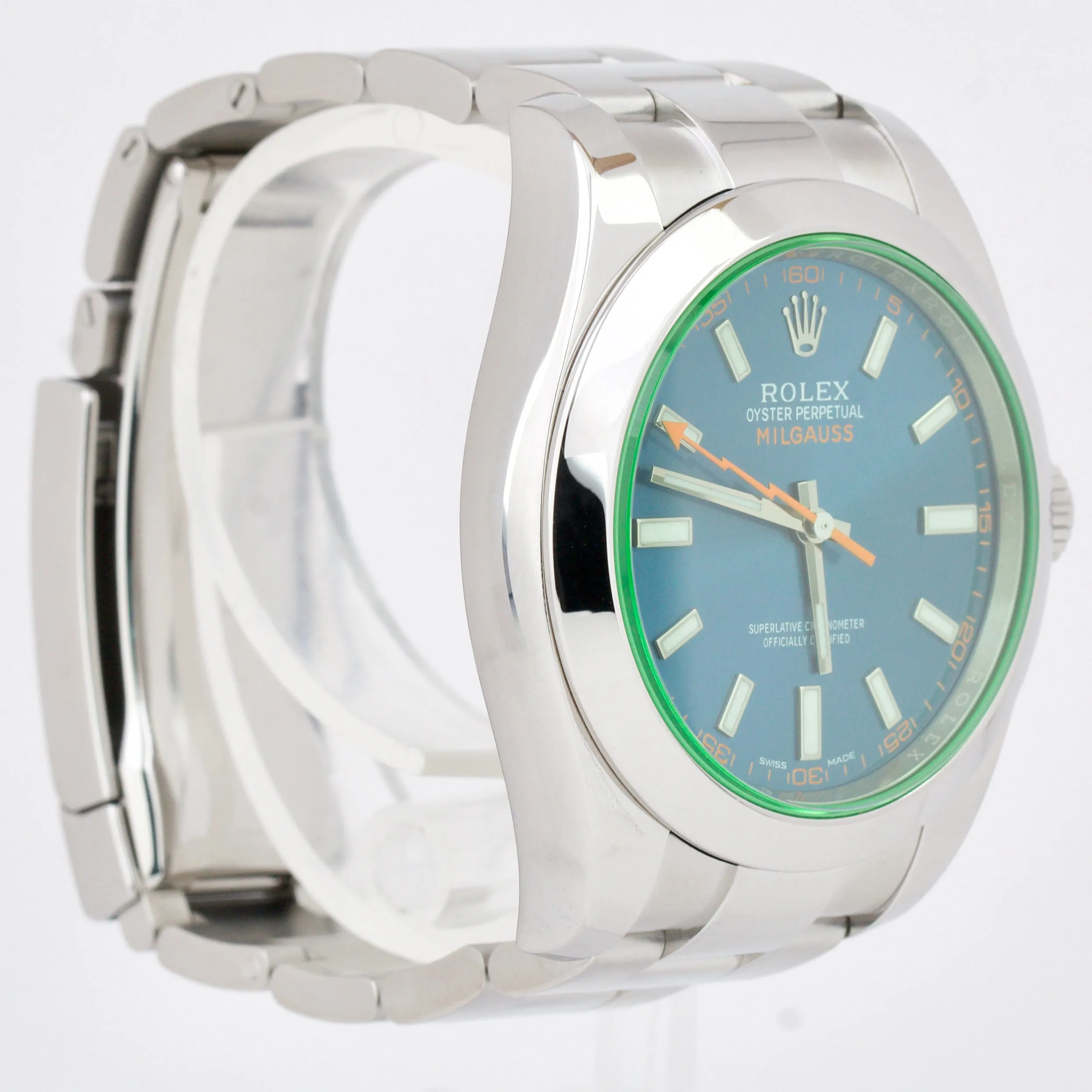 2022 Rolex Milgauss Z-Blue Green Crystal 40mm 116400 GV Steel Oyster Watch