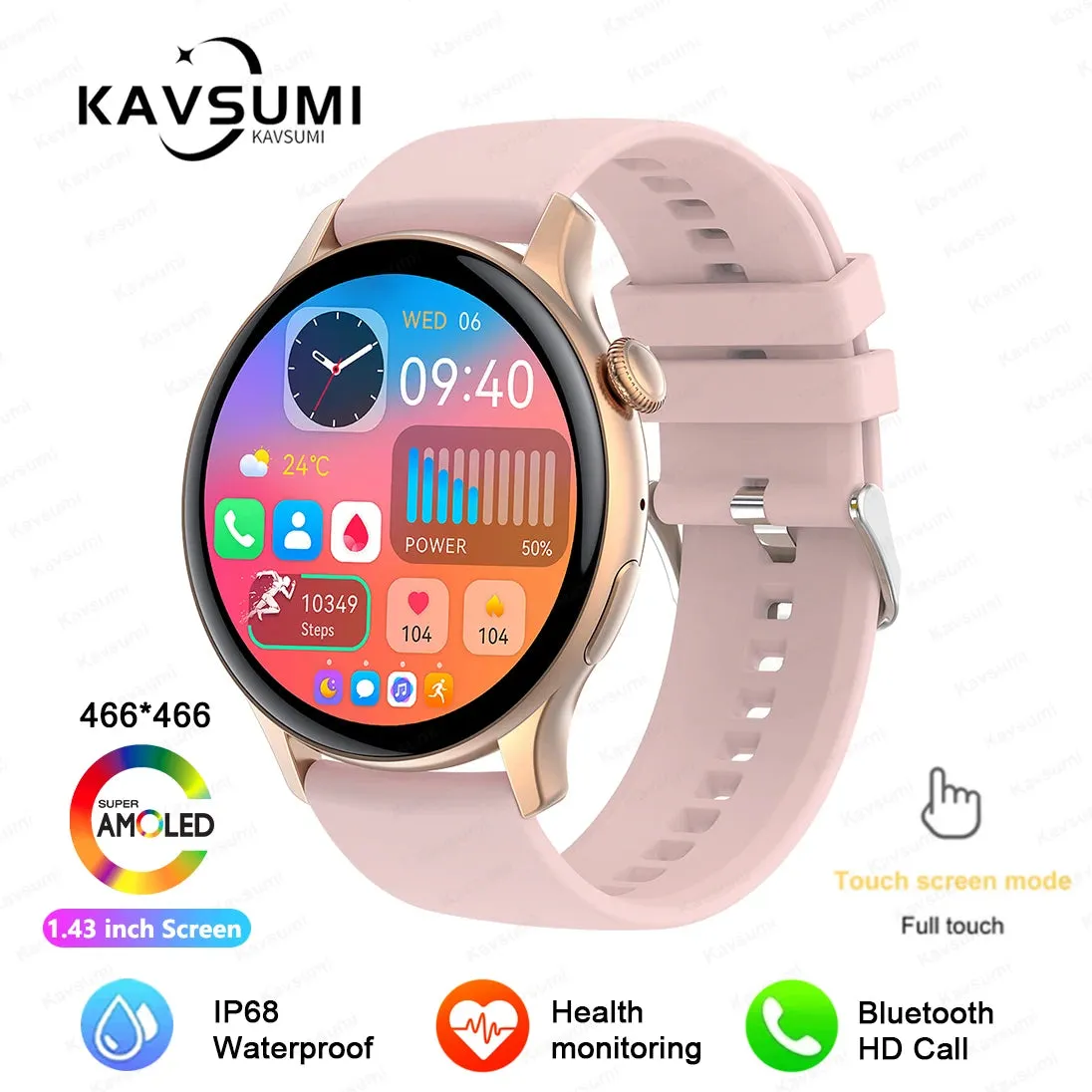 2024 GPS Smart Watch Women 1.43 Inch AMOLED 466*466 HD Screen Sport Heart Rate NFC Custom Dial Bluetooth Call Smartwatch Ladies