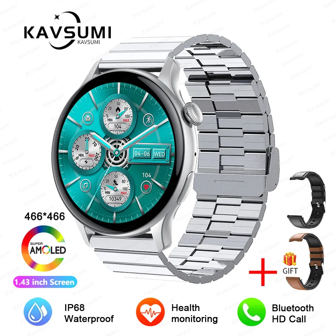 2024 GPS Smart Watch Women 1.43 Inch AMOLED 466*466 HD Screen Sport Heart Rate NFC Custom Dial Bluetooth Call Smartwatch Ladies
