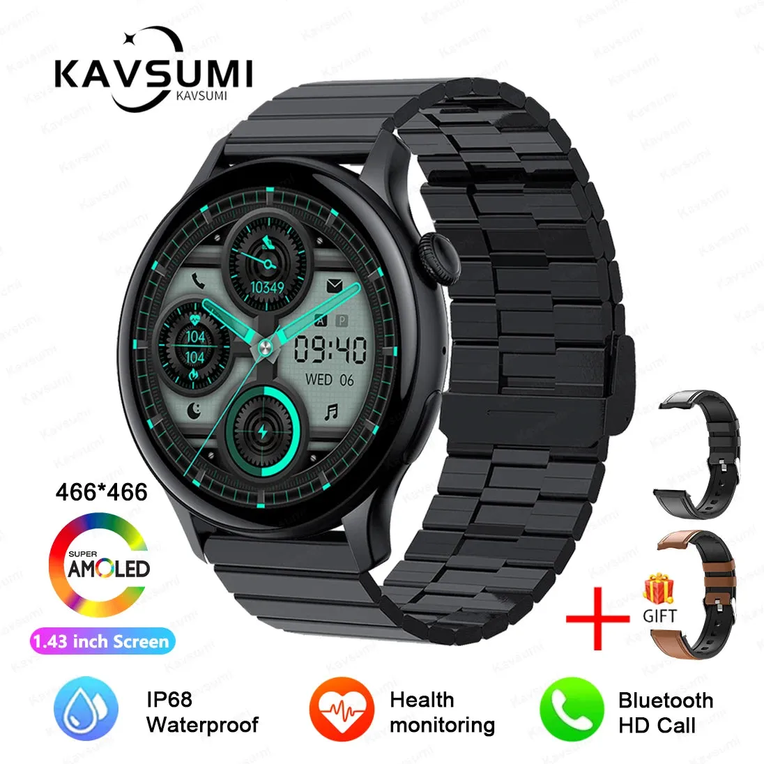 2024 GPS Smart Watch Women 1.43 Inch AMOLED 466*466 HD Screen Sport Heart Rate NFC Custom Dial Bluetooth Call Smartwatch Ladies
