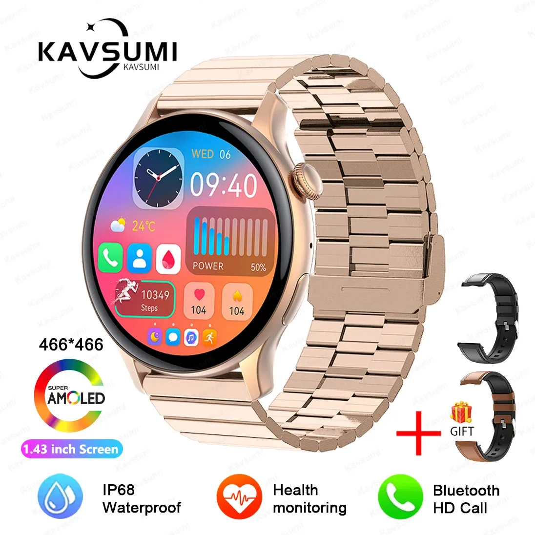 2024 GPS Smart Watch Women 1.43 Inch AMOLED 466*466 HD Screen Sport Heart Rate NFC Custom Dial Bluetooth Call Smartwatch Ladies
