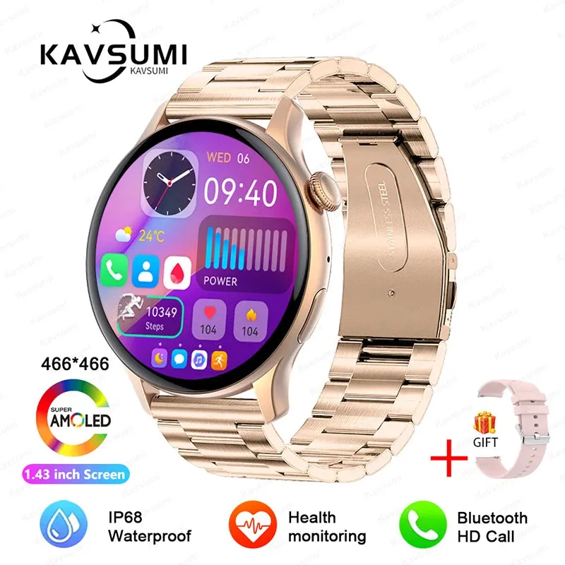 2024 GPS Smart Watch Women 1.43 Inch AMOLED 466*466 HD Screen Sport Heart Rate NFC Custom Dial Bluetooth Call Smartwatch Ladies
