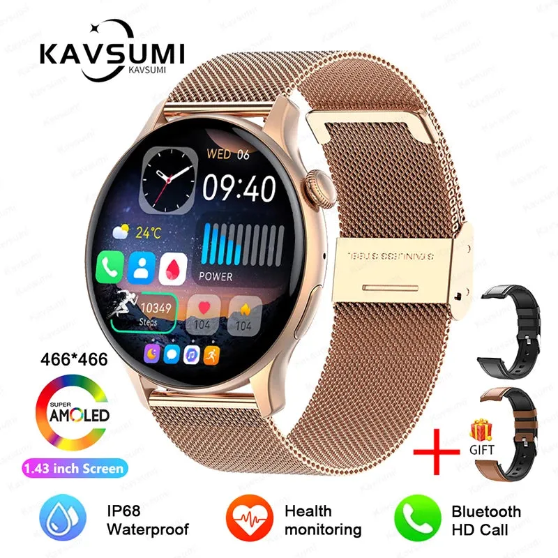 2024 GPS Smart Watch Women 1.43 Inch AMOLED 466*466 HD Screen Sport Heart Rate NFC Custom Dial Bluetooth Call Smartwatch Ladies