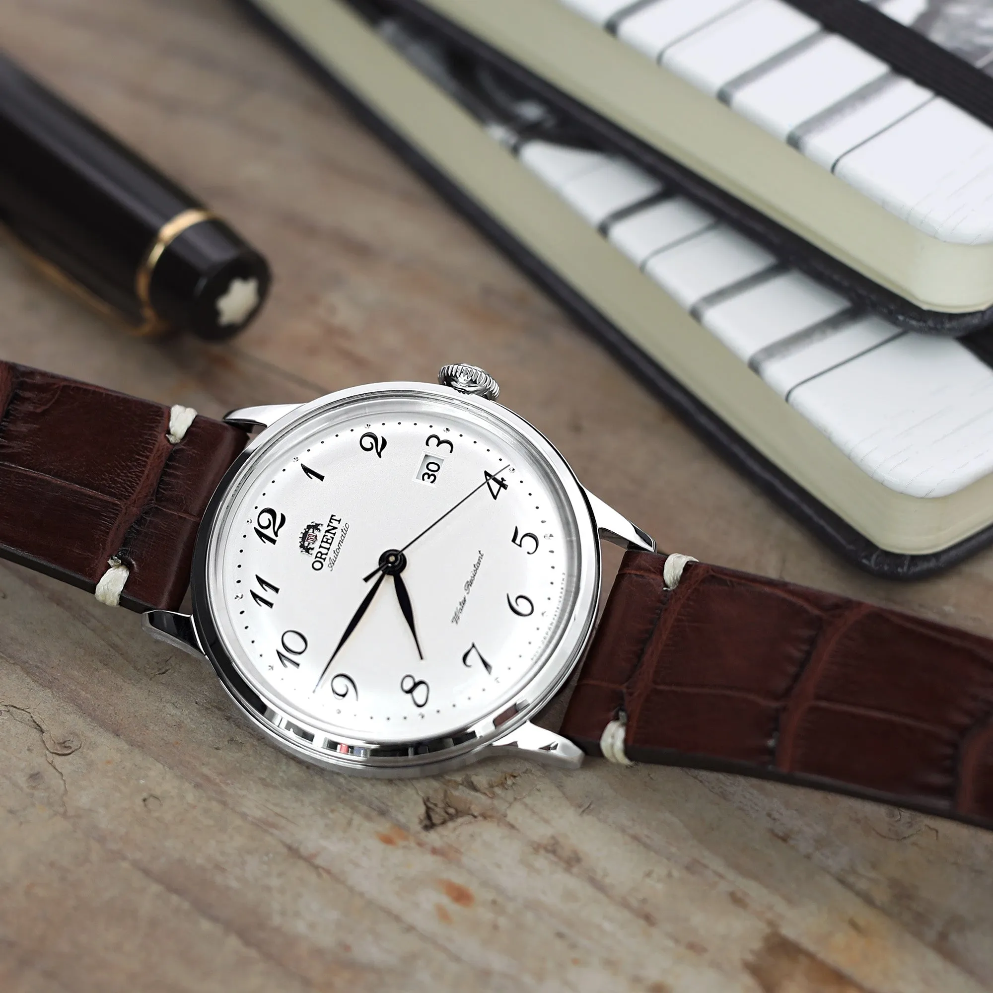 20mm, 21mm or 22mm MiLTAT Genuine American Alligator Square Scale, Semi Matte Dark Brown Watch Strap