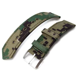 20mm, 21mm or 22mm MiLTAT WW2 2-piece Woodland Camo Cordura 1000D Armband with lockstitch round hole, Sandblasted