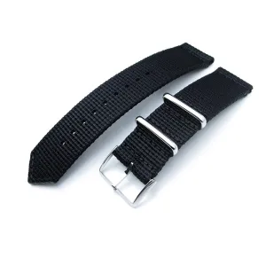 20mm, 22mm Two Piece WW2 Black 3D Nylon Armband, Polished Buckle