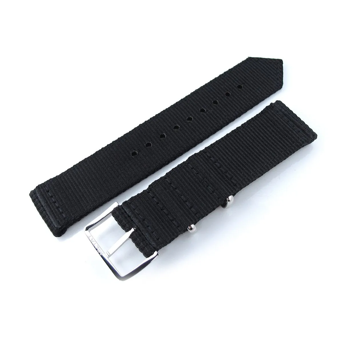 20mm, 22mm Two Piece WW2 Black 3D Nylon Armband, Polished Buckle