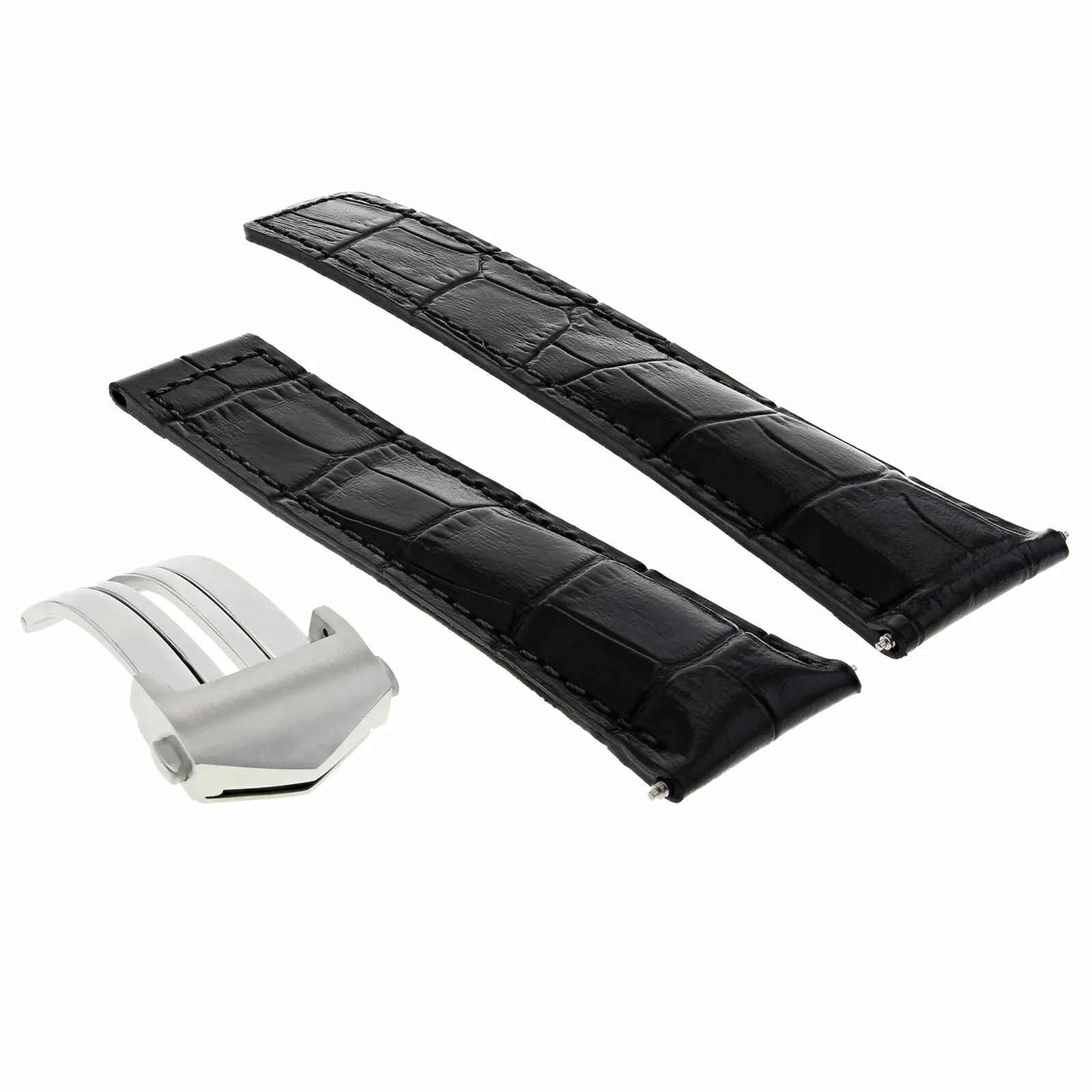 20MM LEATHER STRAP BAND DEPLOYMENT CLASP FOR TAG HEUER MONZA WR2110 WATCH BLACK