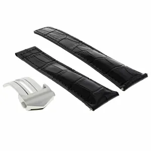 20MM LEATHER STRAP BAND DEPLOYMENT CLASP FOR TAG HEUER MONZA WR2110 WATCH BLACK