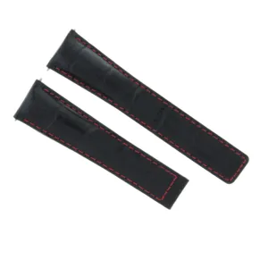 20MM LEATHER WATCH BAND FOR VACHERON CONSTANTIN WATCH CLASP BLACK RED STITCH