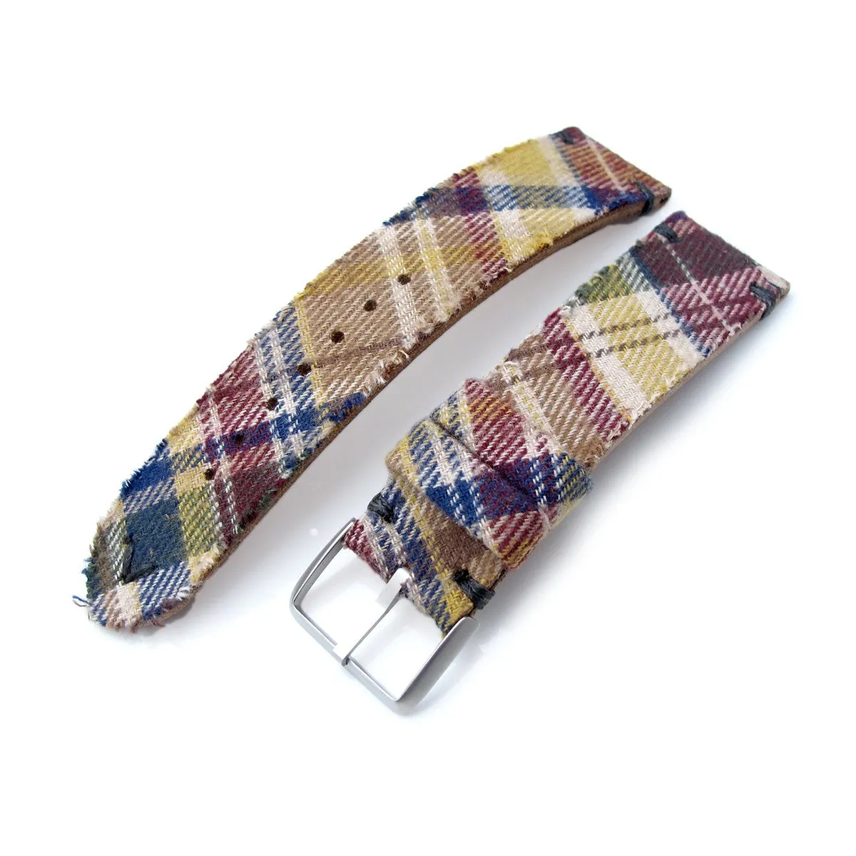 20mm MiLTAT Stewart Camel Tartan Pattern Watch Strap, Grey Stitching