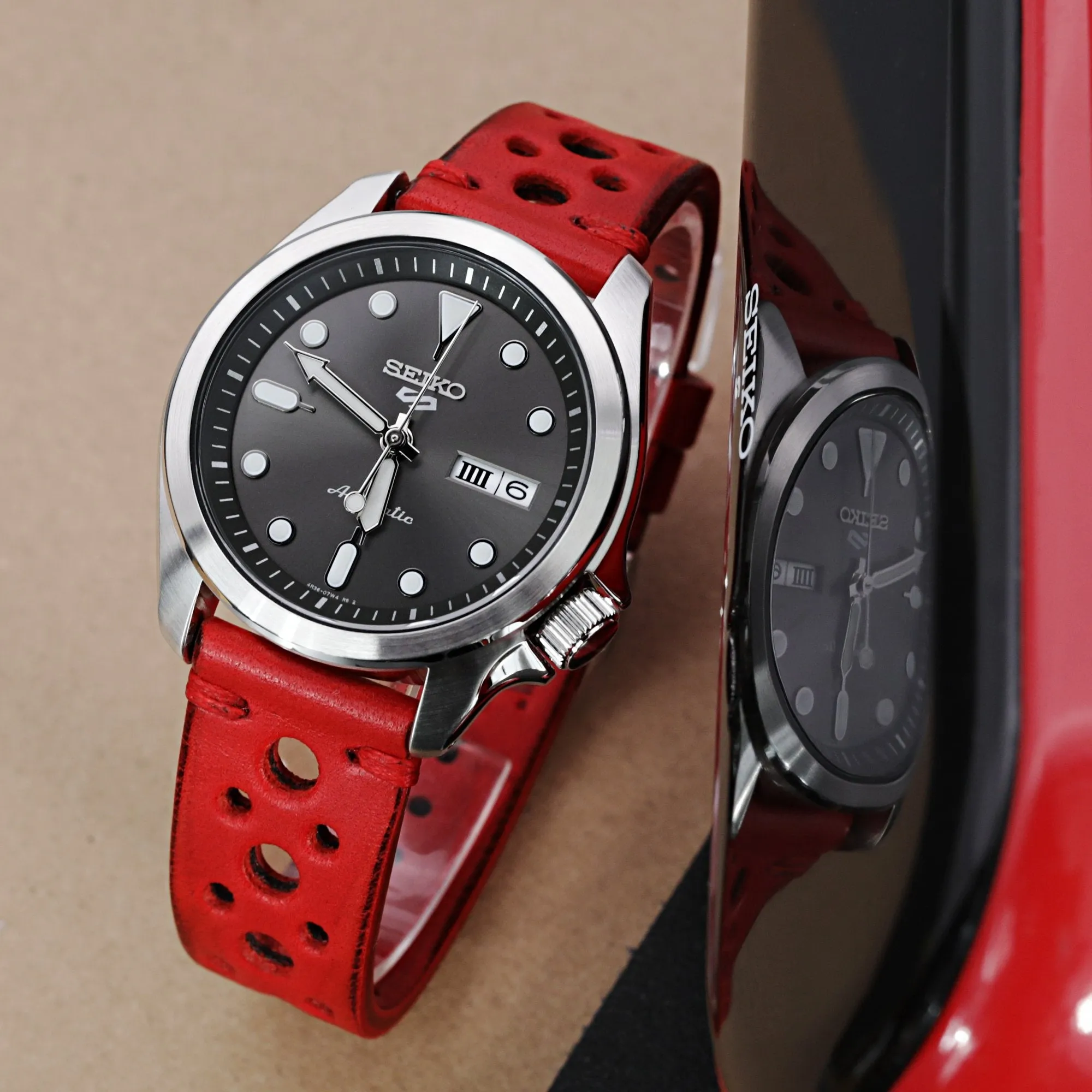 20mm Red Italian Handmade Racer Watch Band, P Buckle