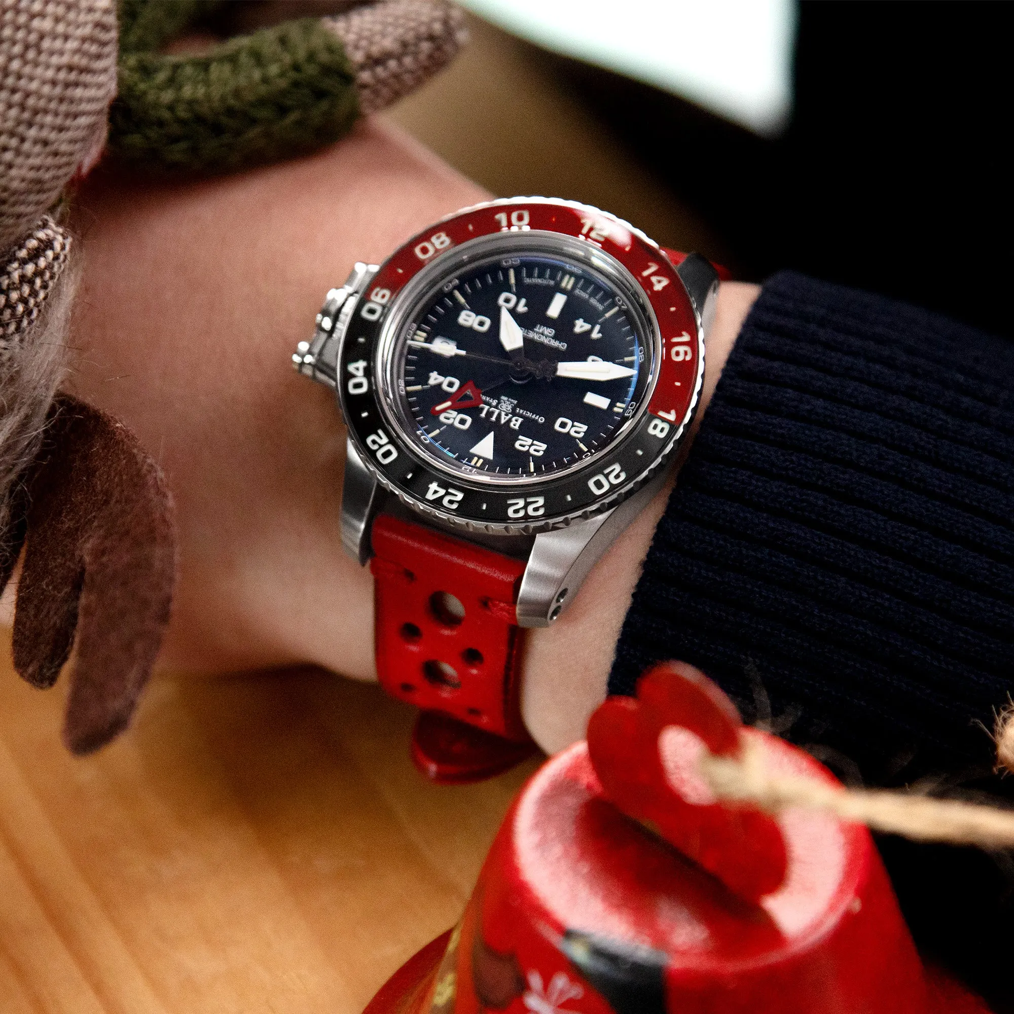 20mm Red Italian Handmade Racer Watch Band, P Buckle