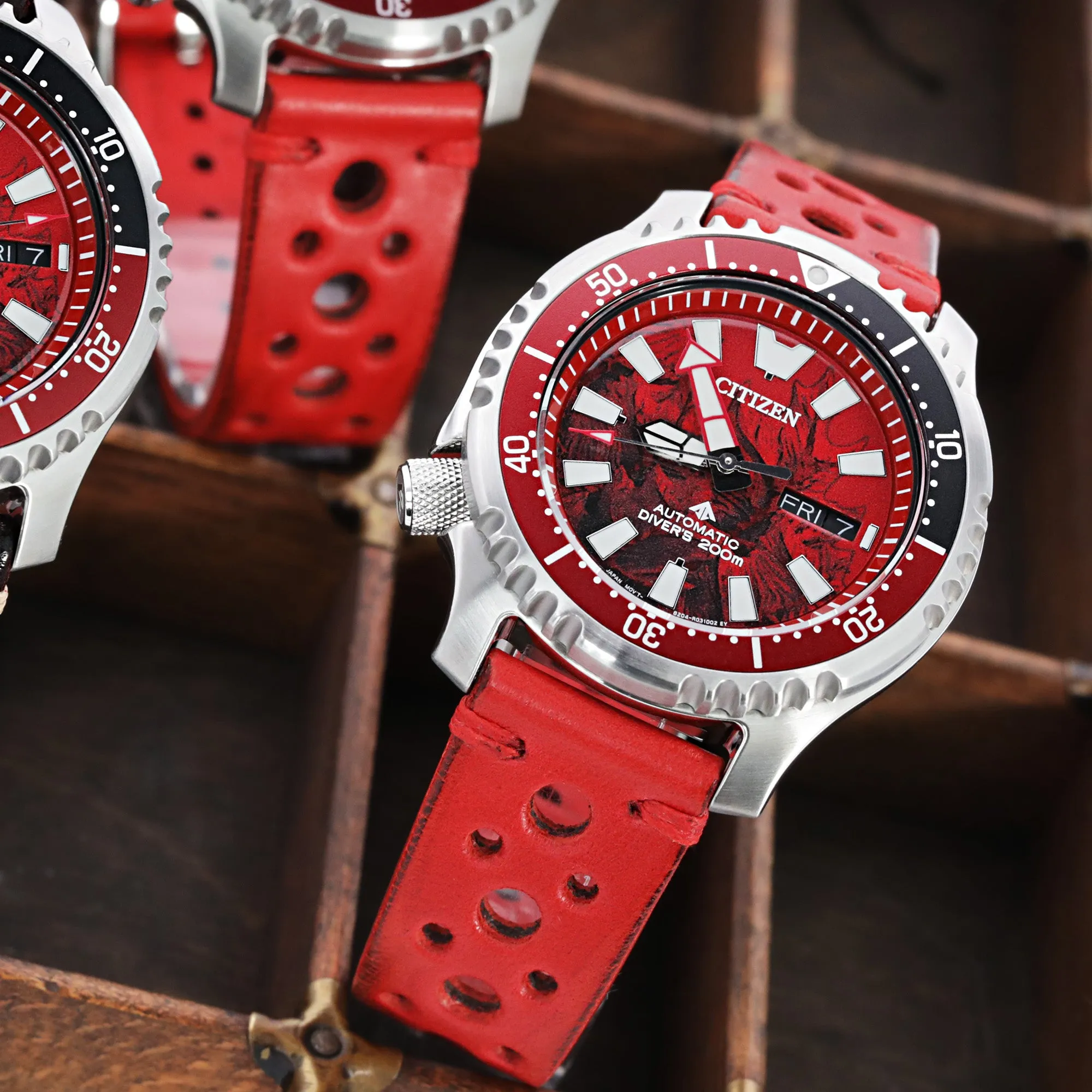 20mm Red Italian Handmade Racer Watch Band, P Buckle