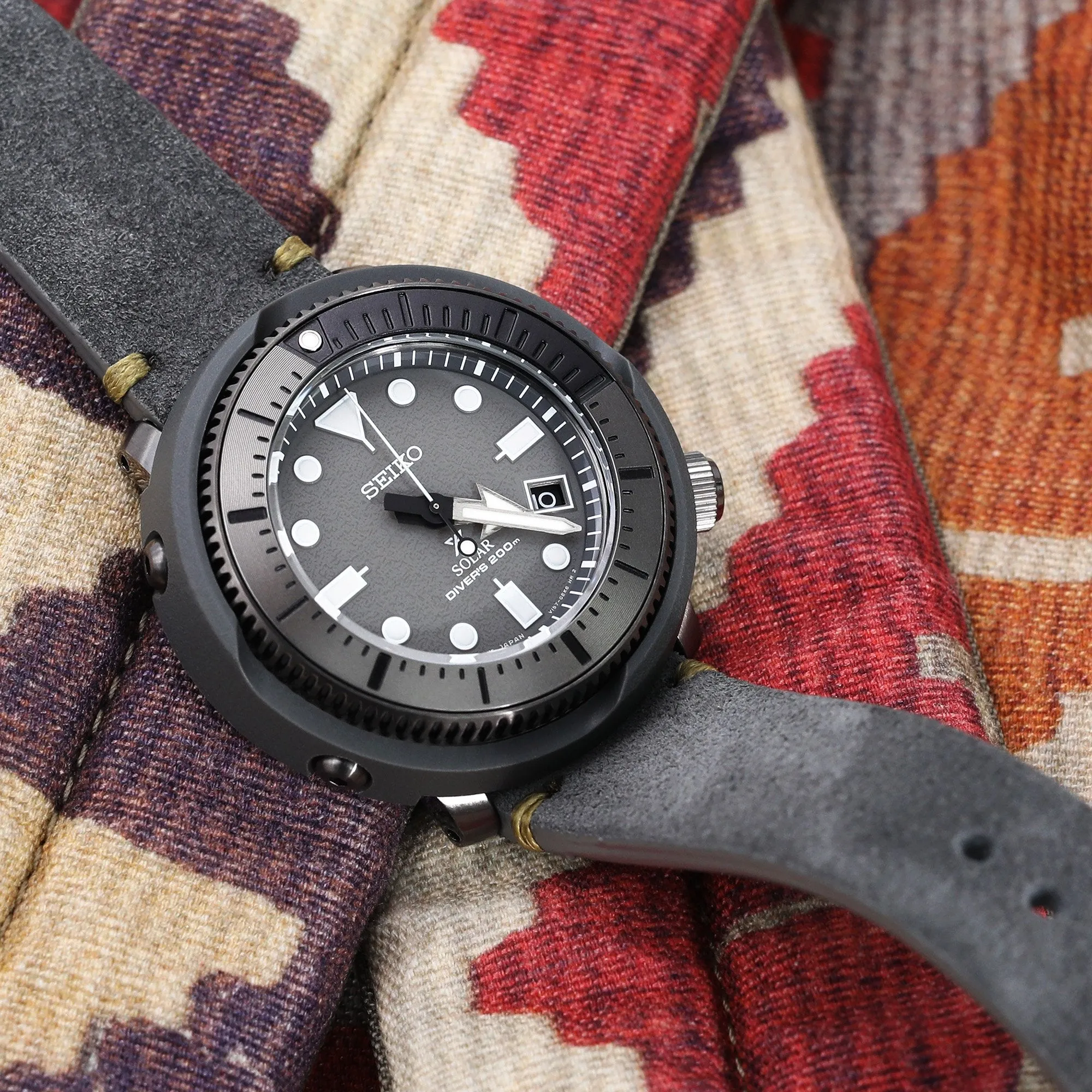 22mm Grey Quick Release Italian Suede Leather Strap, Military Green St.