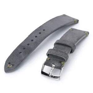 22mm Grey Quick Release Italian Suede Leather Strap, Military Green St.