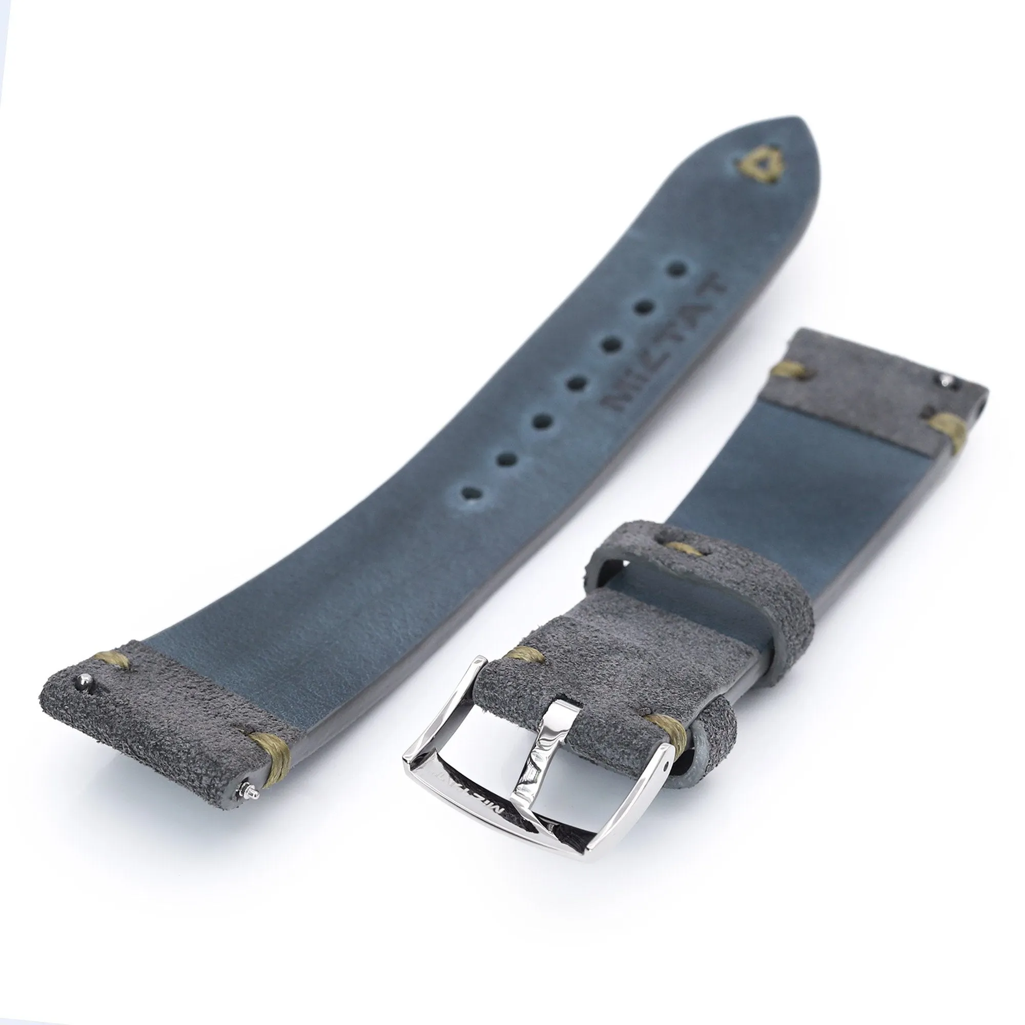 22mm Grey Quick Release Italian Suede Leather Strap, Military Green St.