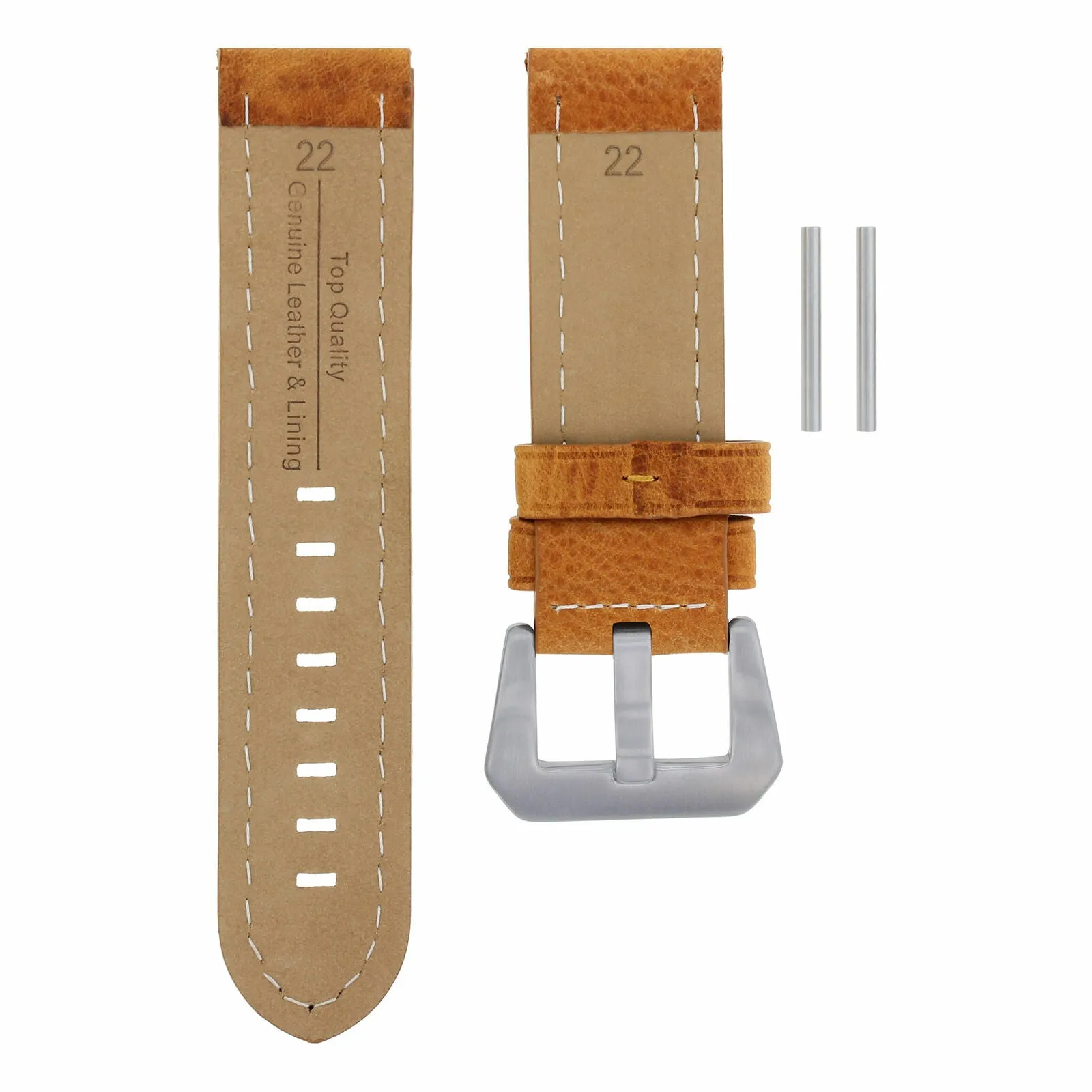 22MM LEATHER PAM WATCH BAND STRAP FOR PANERAI MARINA GMT TAN WATCH ORANGE STITCH