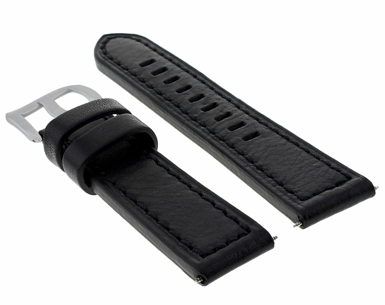 22MM LEATHER WATCH BAND STRAP FOR BREITLING WATCH NAVITIMER COLT BLACK LONG