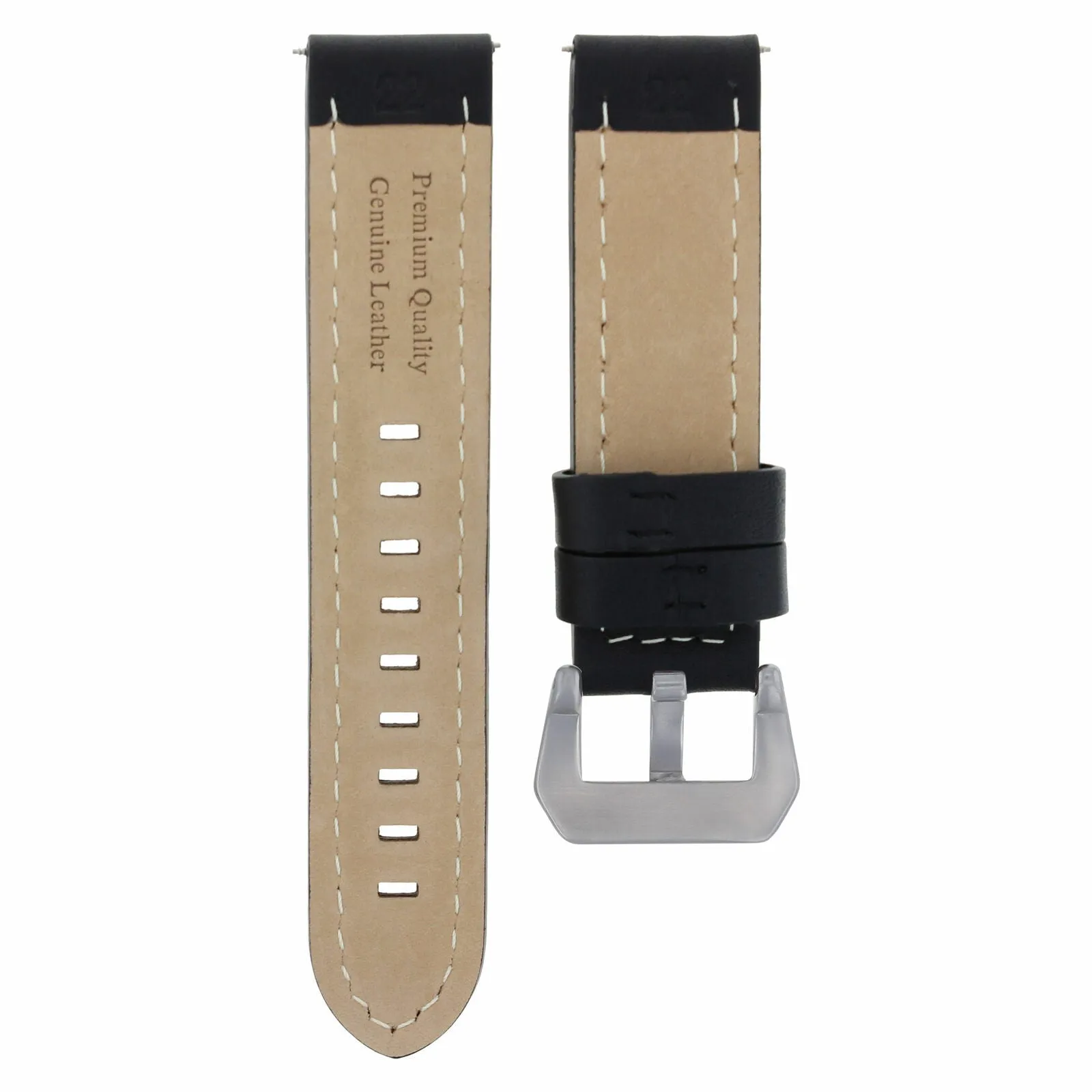 22MM LEATHER WATCH BAND STRAP FOR BREITLING WATCH NAVITIMER COLT BLACK LONG