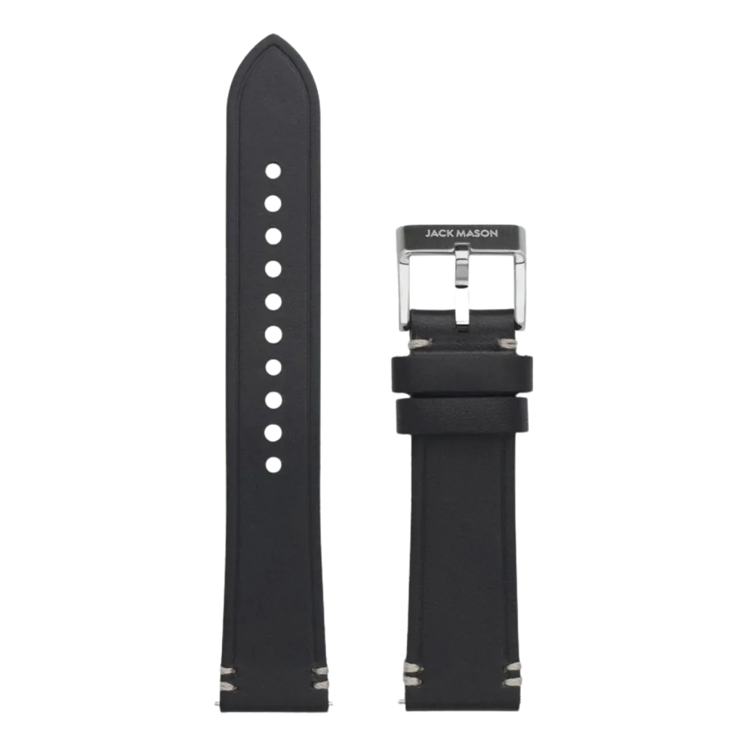 22mm Leather Watch Strap - Black
