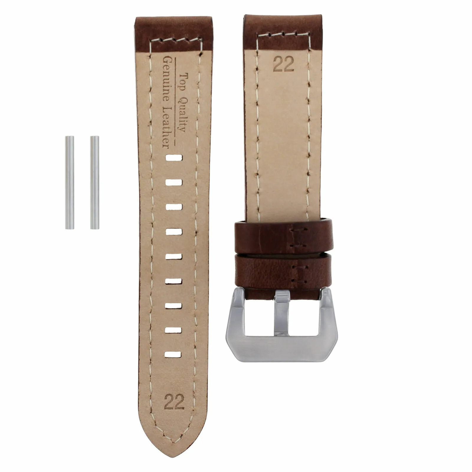 22MM PREMIUM LEATHER WATCH BAND STRAP FOR PANERAI LUMINOR MARINA D/BROWN LONG