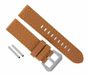 22MM PREMIUM LEATHER WATCH BAND STRAP FOR PANERAI WATCH TAN ORANGE STITCH LONG