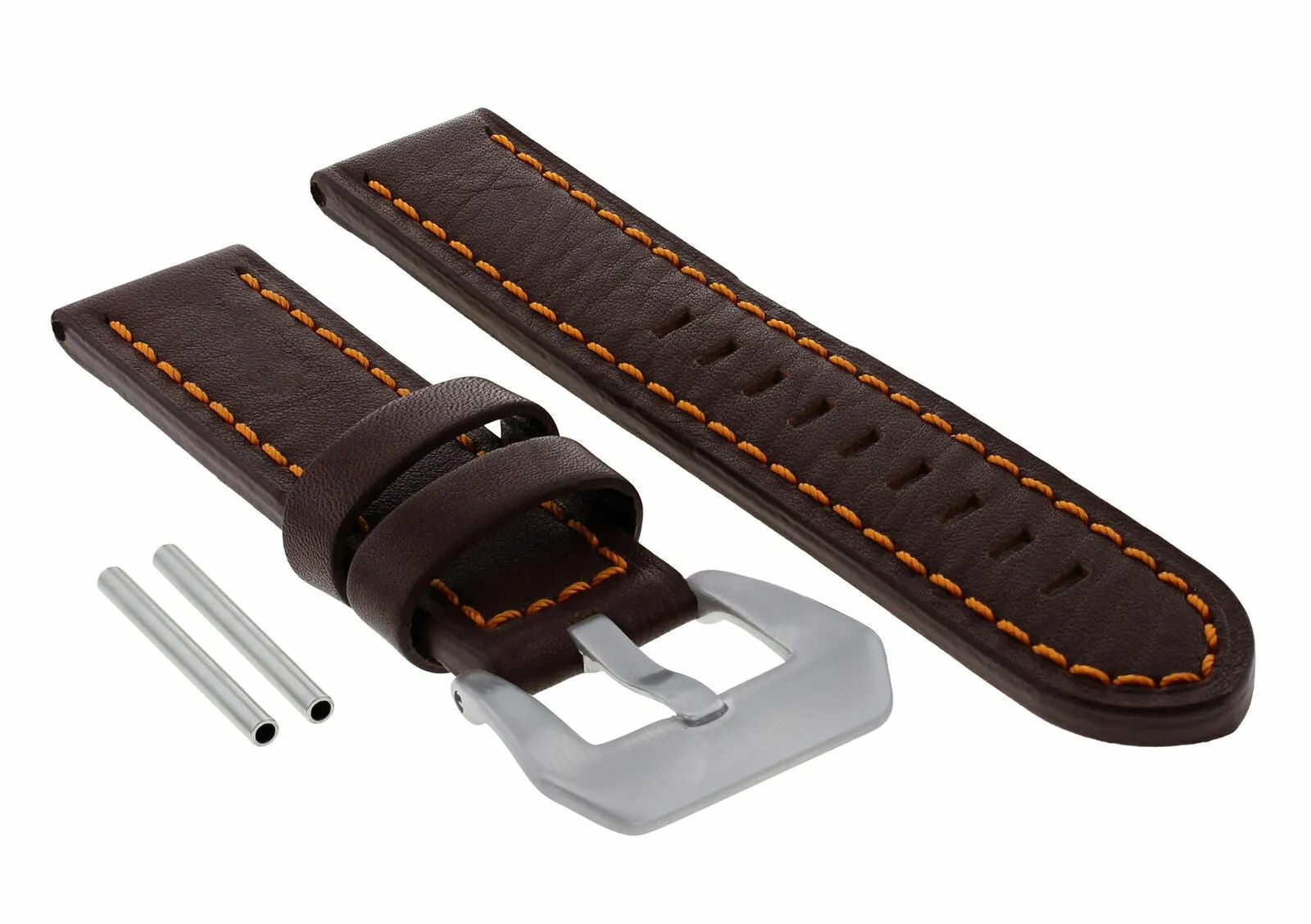 22MM PREMIUM PAM LEATHER WATCH BAND STRAP FOR PANERAI D/BROWN ORANGE STITCHING