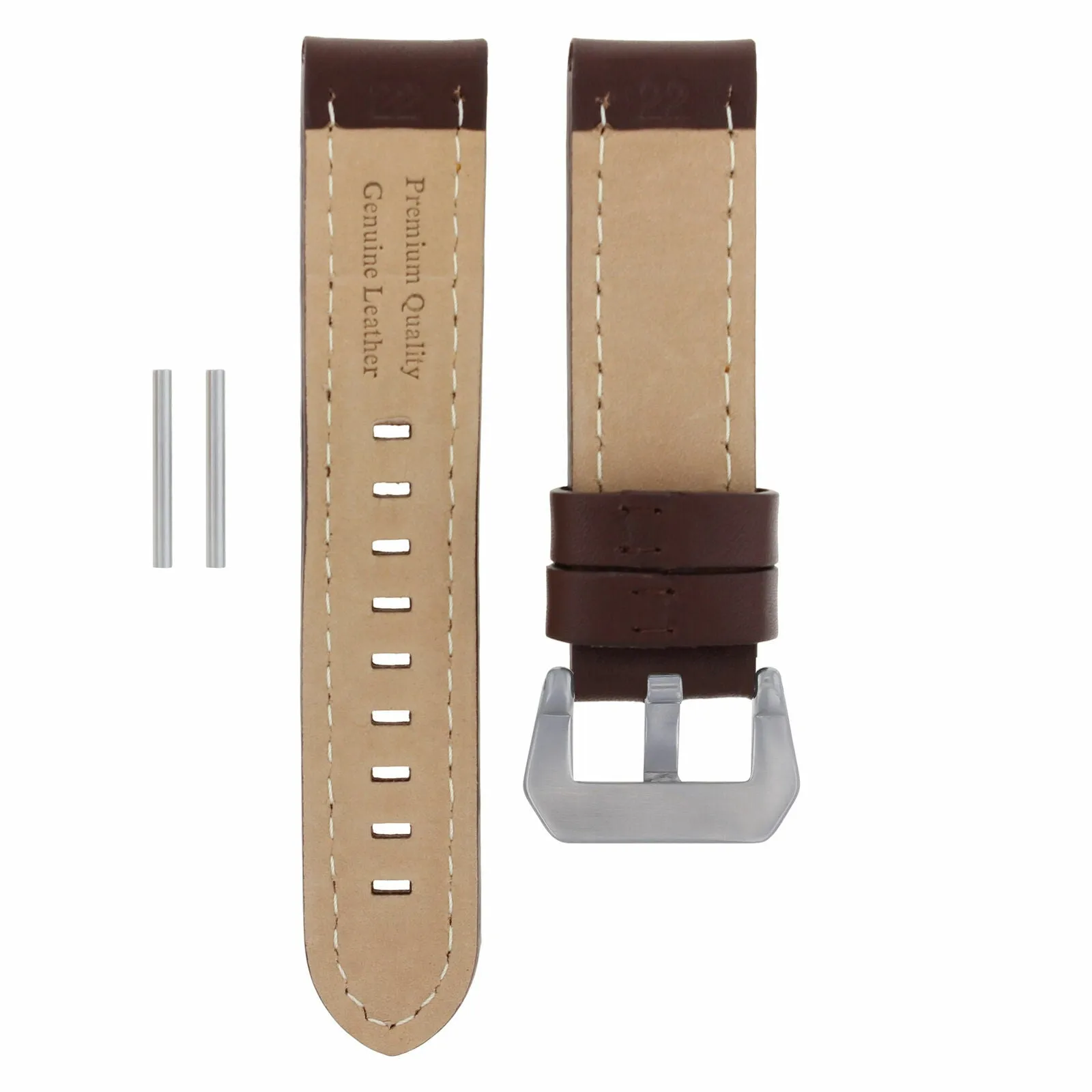 22MM PREMIUM PAM LEATHER WATCH BAND STRAP FOR PANERAI D/BROWN ORANGE STITCHING