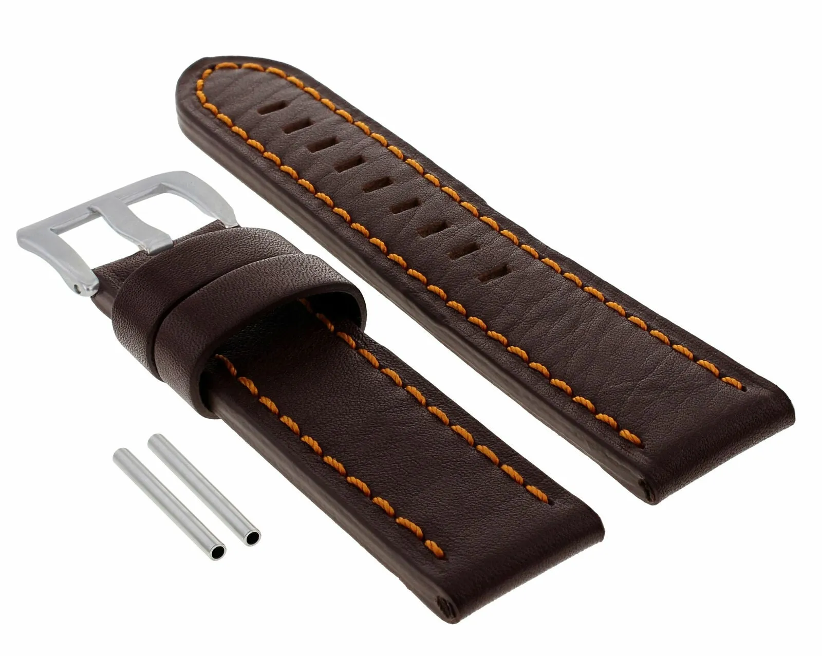 22MM PREMIUM PAM LEATHER WATCH BAND STRAP FOR PANERAI D/BROWN ORANGE STITCHING