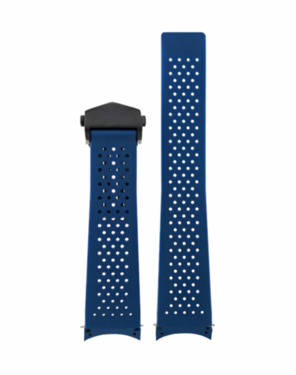 22MM RUBBER STRAP BAND  FOR TAG HEUER GRAND CARRERA CALIBRE BLACK CLASP BLUE